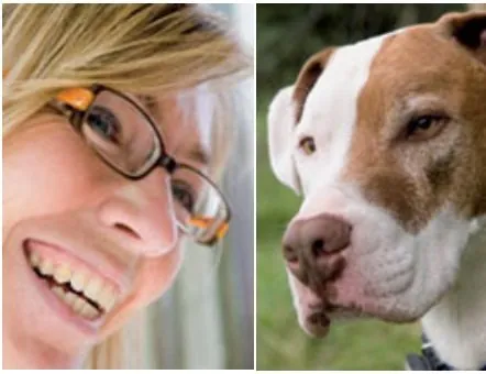 Katharina Winterkamp und ein Hund, Gesicht an Gesicht